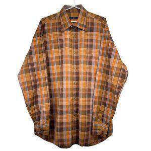 ZEGNA Sport Brown Tan Plaid Casual Neutral Designer Button-down Shirt sz L‎